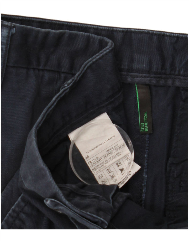 BENETTON Pantalon Chino Droit Homme IT 46 Small W29 L30 Bleu Marine Coton
