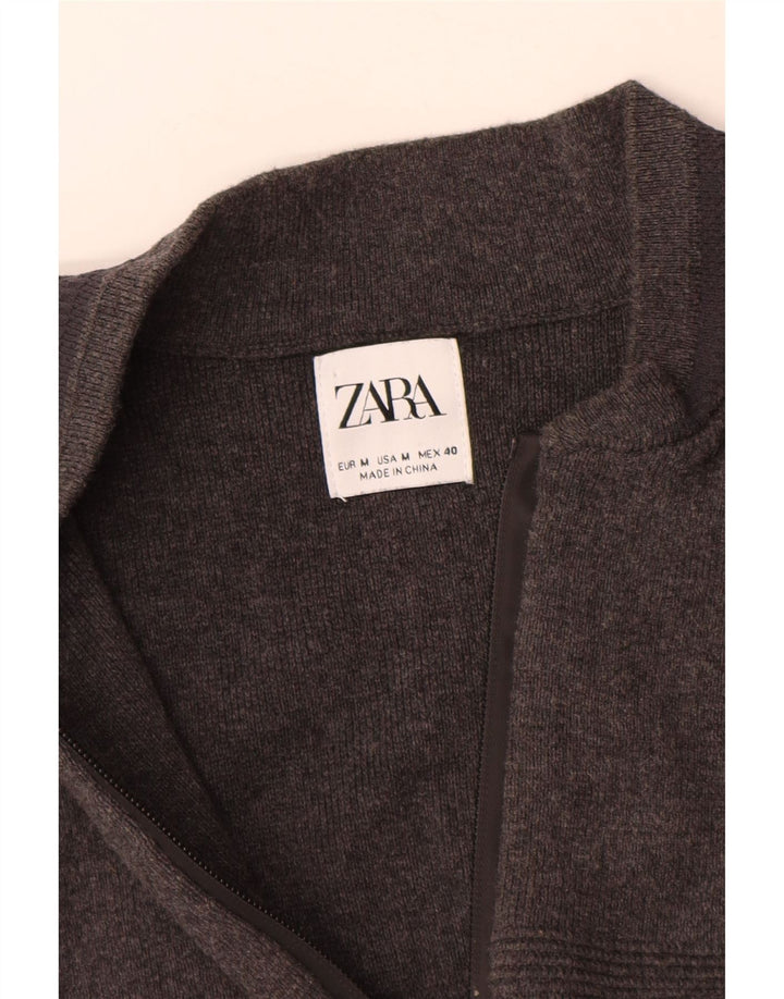 Zara Cardigan entièrement zippé pour homme en coton gris moyen