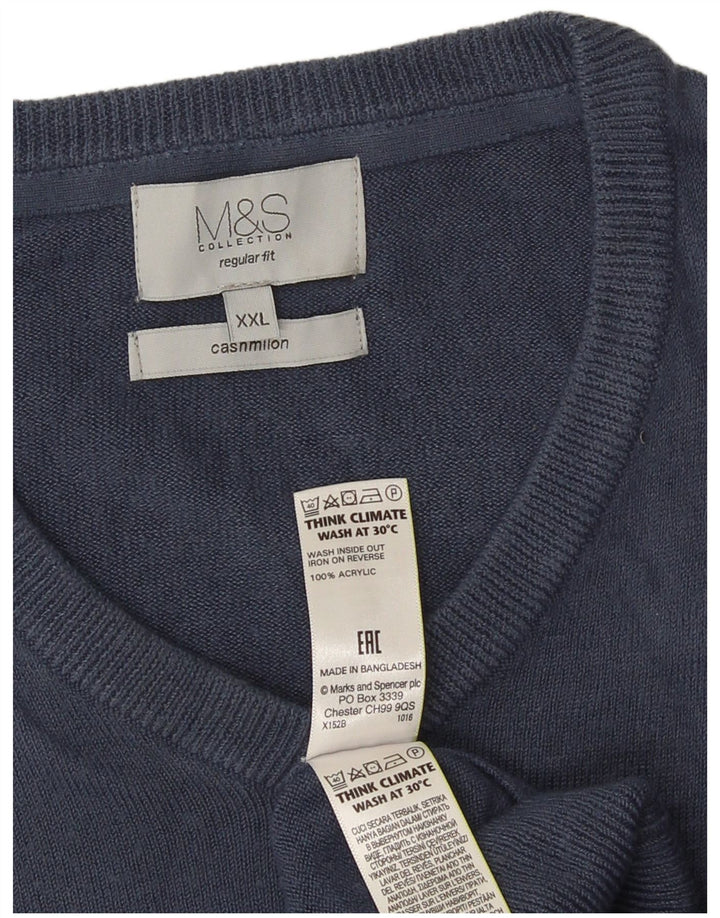 Marks & Spencer Pull coupe classique à col en V pour homme 2XL Bleu marine