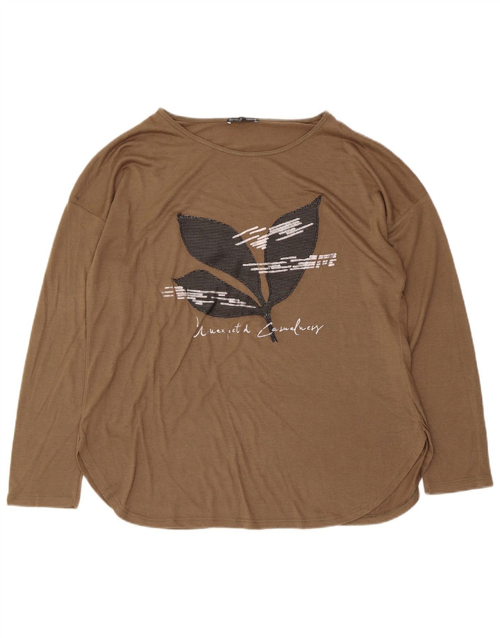 Zara Haut graphique à manches longues pour femme UK 14 Marron moyen