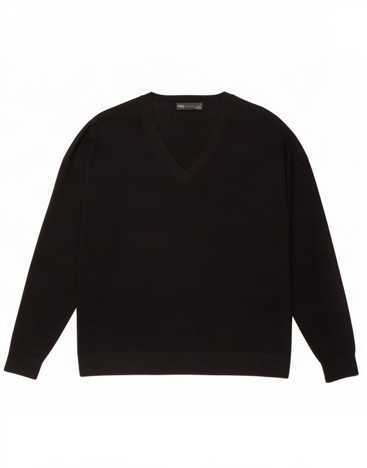 Marks & Spencer Pull col V pour homme en laine mérinos Noir moyen
