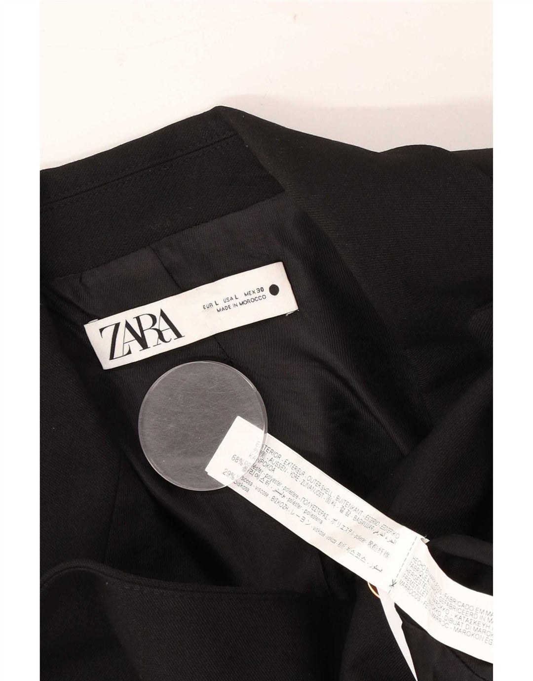 Zara Veste blazer à double boutonnage pour femme UK 16 Large Noir Polyester