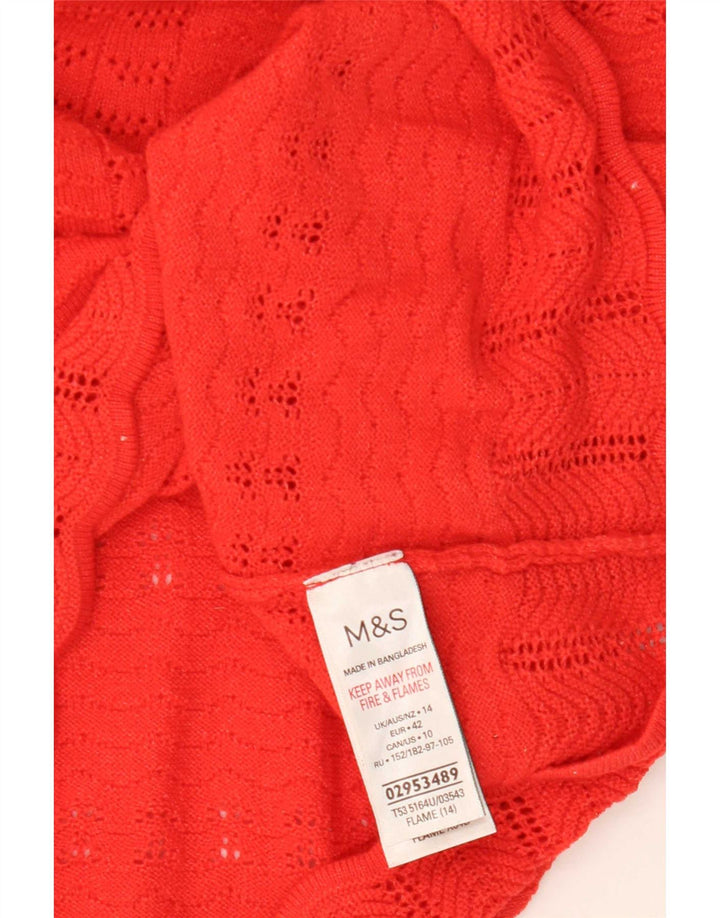 Marks & Spencer Pull col en V pour femme UK 14 Rouge moyen Polyester