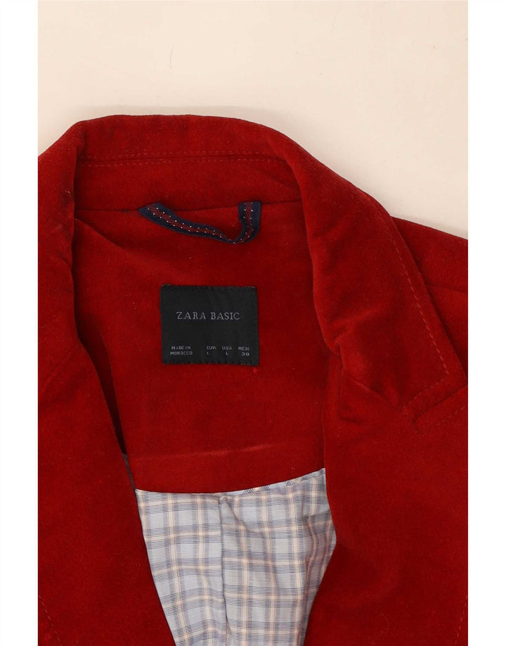 Zara Veste Blazer en Velours à 1 Bouton pour Femme UK 14 Grand Coton Rouge
