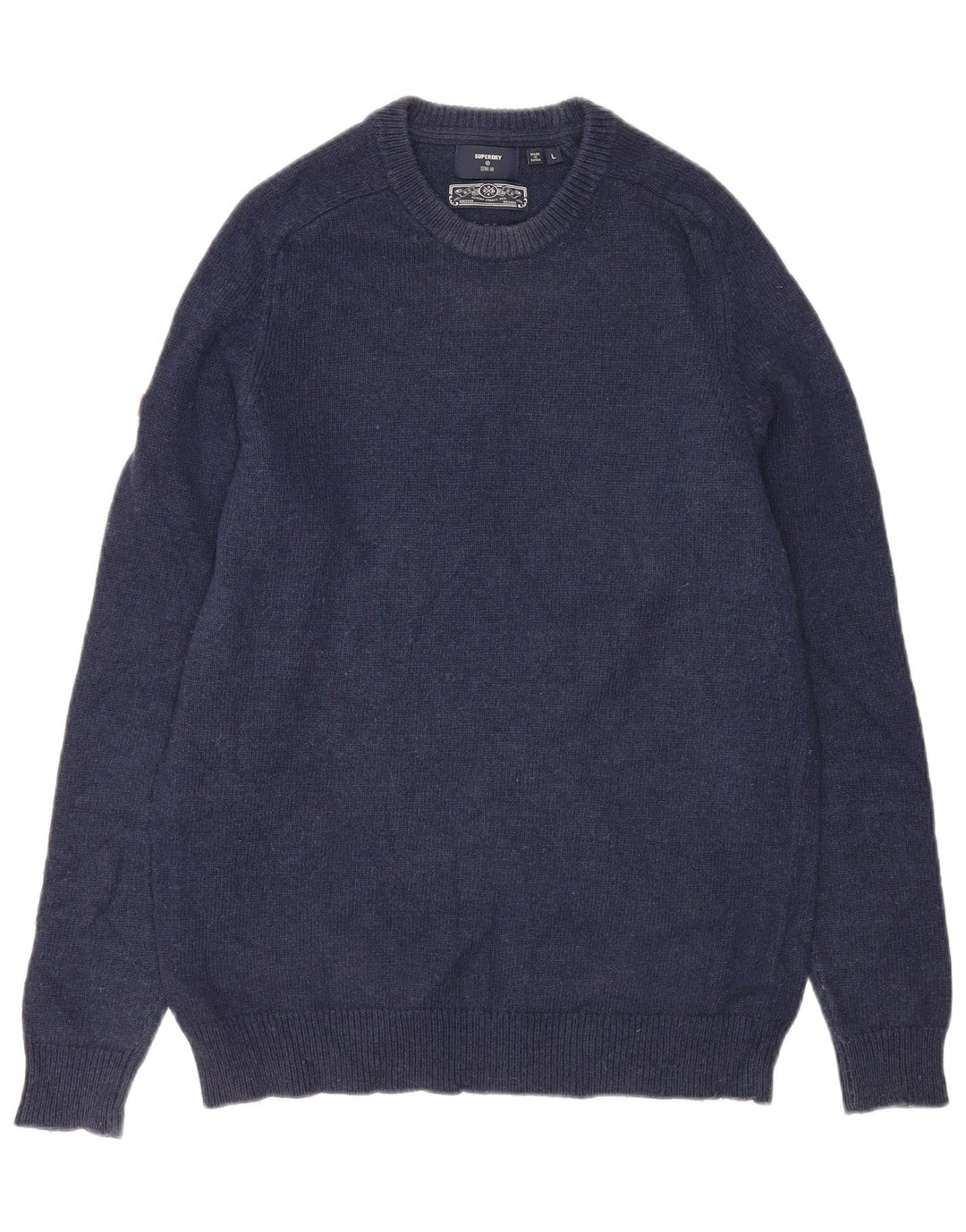 Superdry Pull ras du cou pour homme en laine d'agneau bleu marine Large