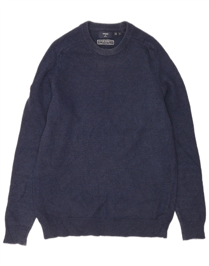 Superdry Pull ras du cou pour homme en laine d'agneau bleu marine Large