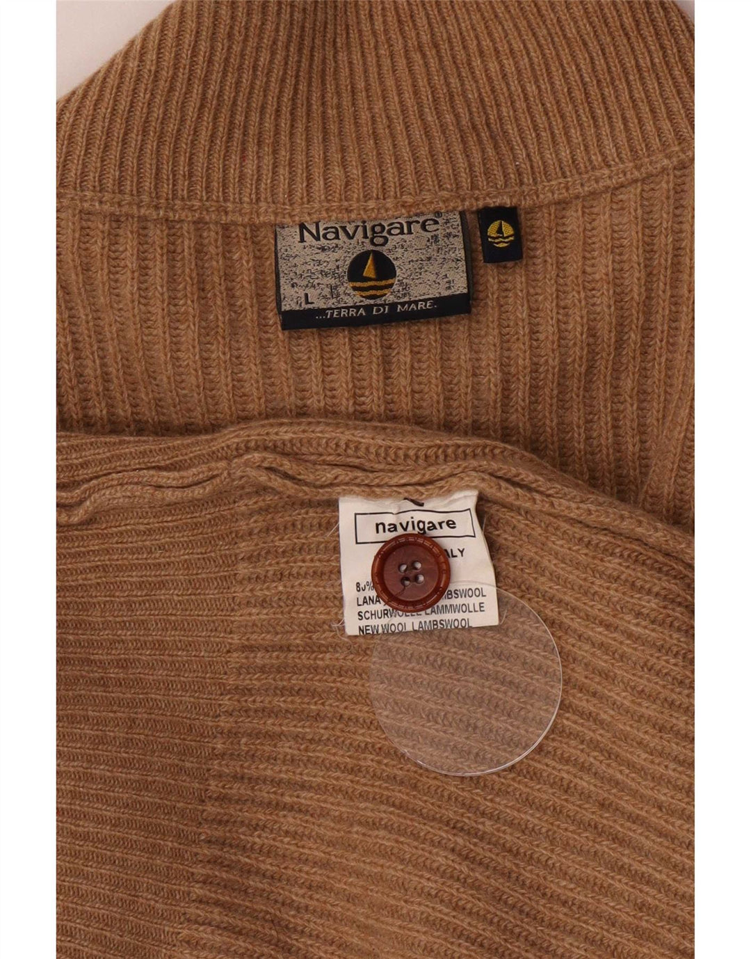 Navigare Cardigan pour homme en laine d'agneau beige