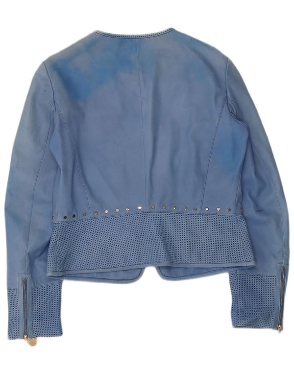 Penny Black Veste bomber en cuir pour femme UK 14 Grand cuir bleu