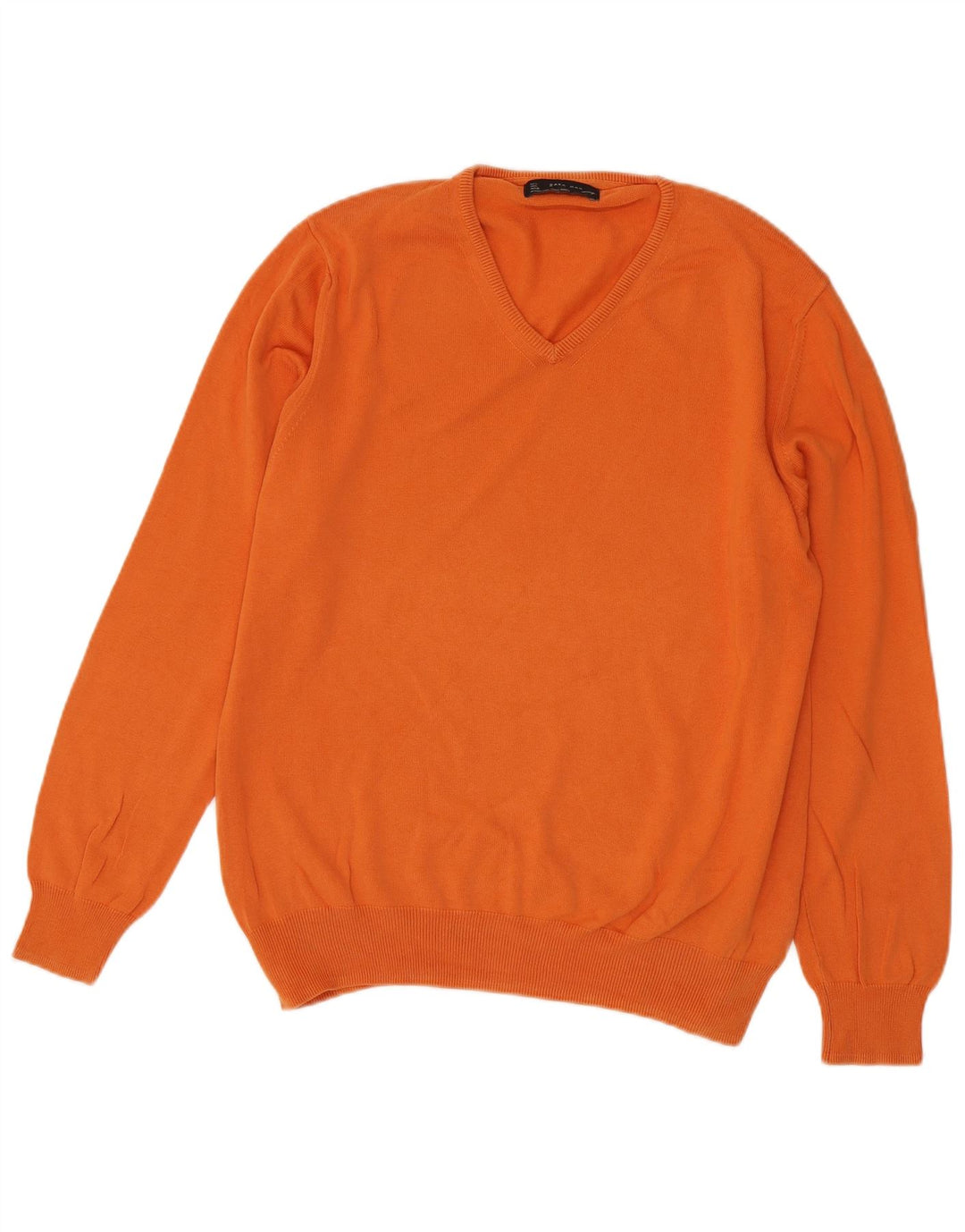 Zara Pull col V pour homme en coton Orange Large