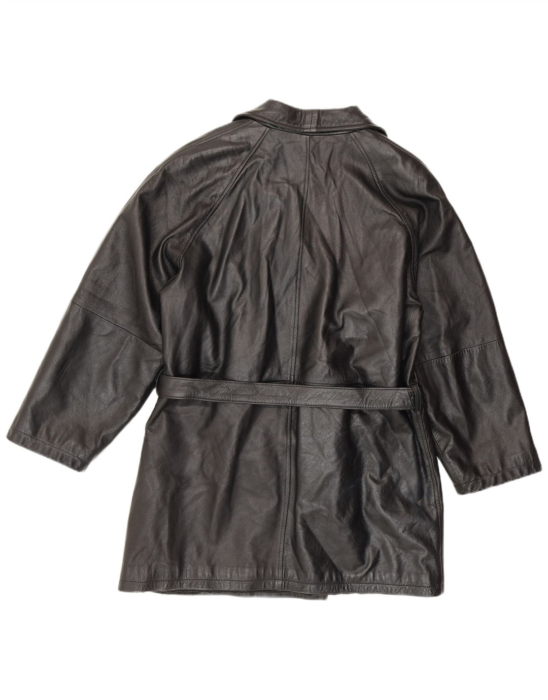 ANTICA PELLERIA Manteau double boutonnage pour femme UK 16 Grand cuir noir