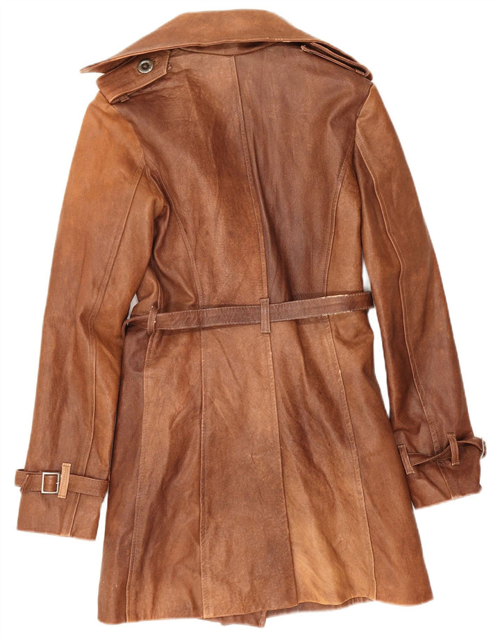 Manteau en cuir double boutonnage vintage pour femme IT 42 Cuir marron moyen