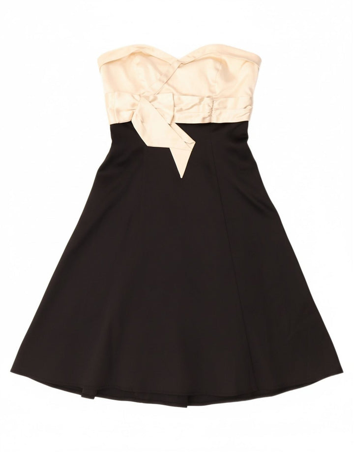 WAREHOUSE Womens Strapless Dress UK 12 Medium Black Colourblock Acetate
