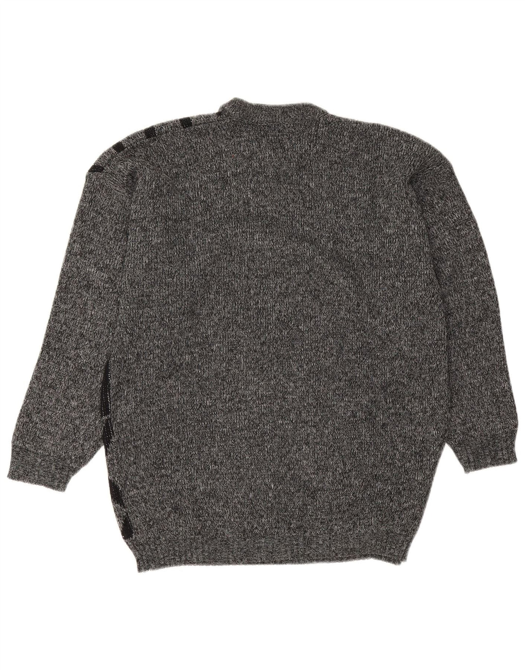 vintage Mens Crew Neck Jumper Pull Moyen Gris Géométrique Acrylique
