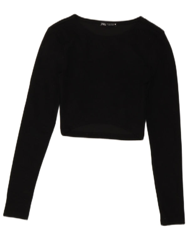 Zara Womens Crop Top Manches Longues UK 8 Petit Noir