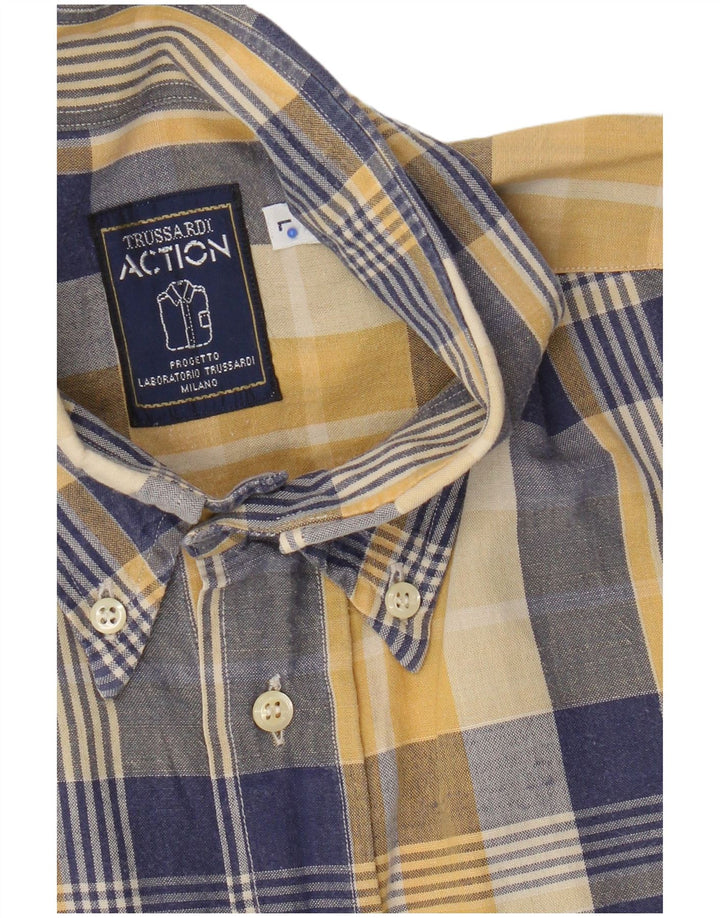 Trussardi Chemise à Manches Courtes Grand Carreau Bleu Homme