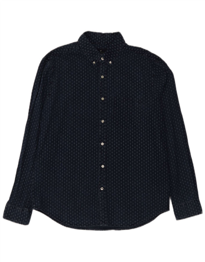American Eagle Chemise coupe classique pour homme en coton à pois bleu marine