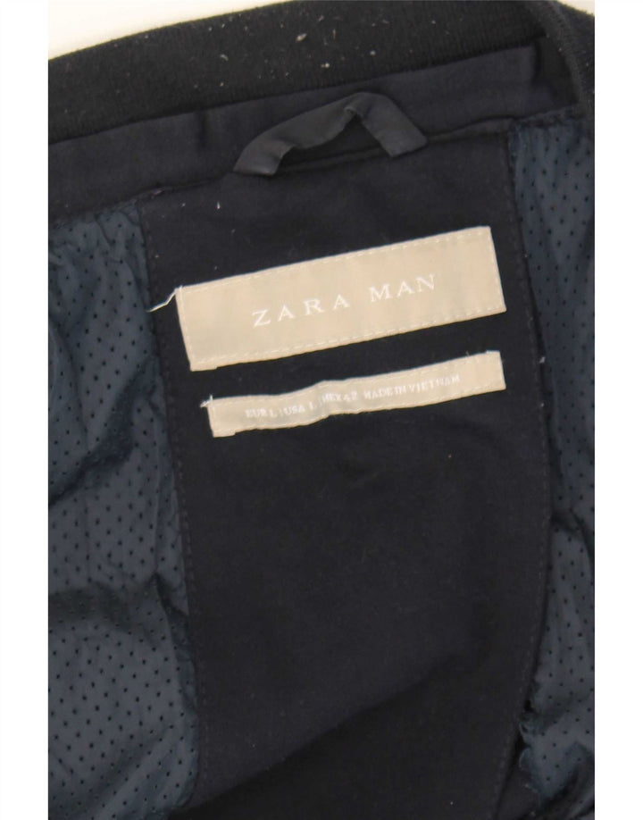 Zara Veste Bomber Homme UK 40 Large Bleu Marine Colourblock