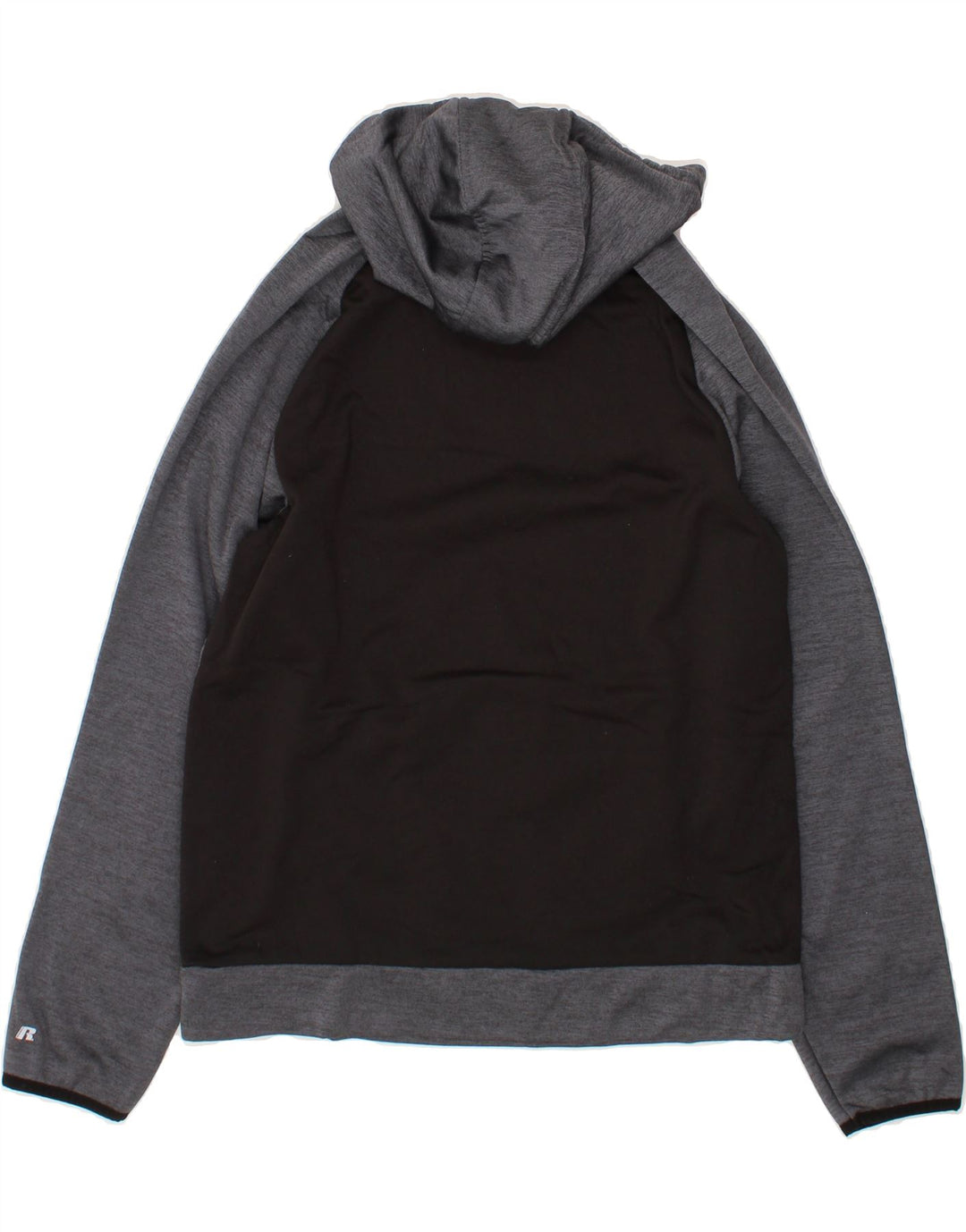 RUSSELL ATHLETIC Mens Hoodie Jumper Medium Grey Colourblock Polyester Vintage Russell Athletic and Second-Hand Russell Athletic from Messina Hembry 