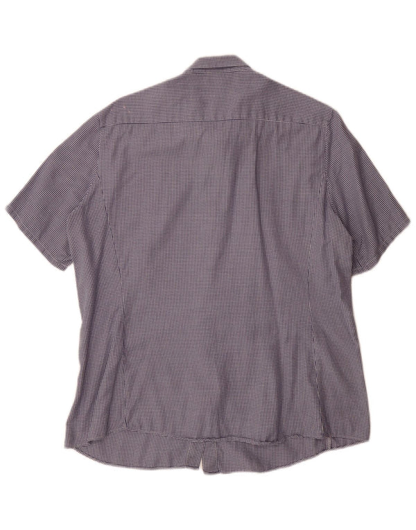 Fay Chemise à manches courtes pour femme Coupe régulière UK 18 XL Bleu Pied-de-poule Coton