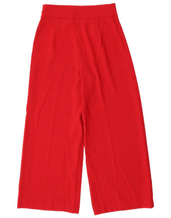 Zara Womens High Waist Wide Leg Cropped Trousers Small W26 L25 Red