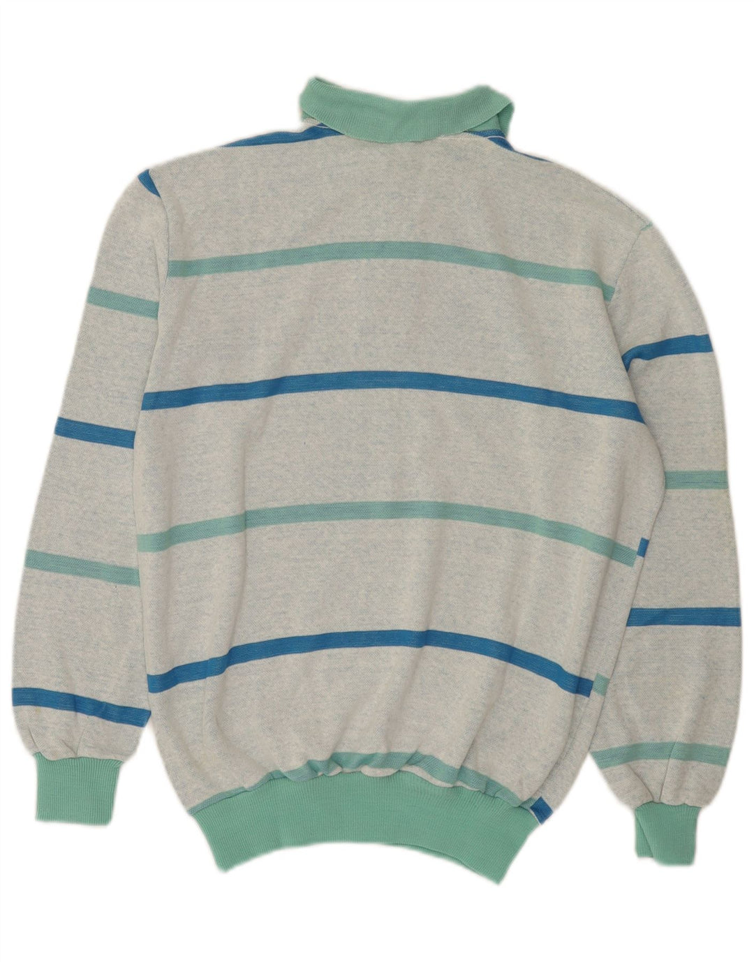vintage Mens Polo Neck Jumper Pull Moyen Vert Rayé
