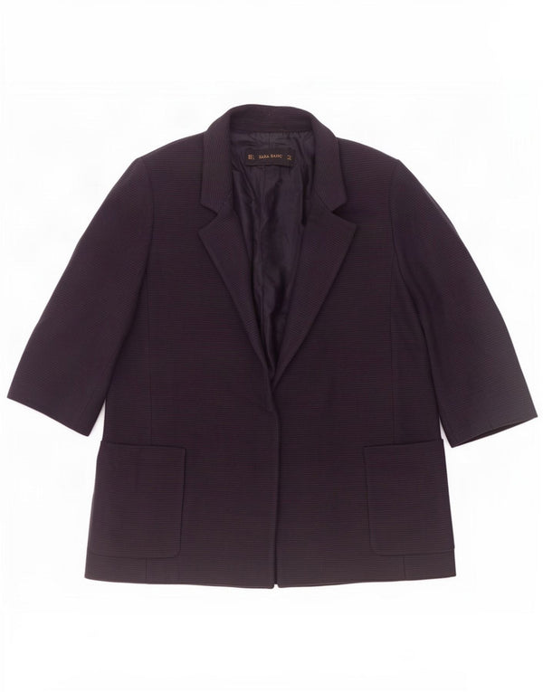 Zara Womens 3/4 Sleeve Blazer Jacket UK 16 Large Bleu Marine Coton