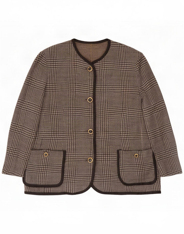 Veste blazer surdimensionnée à 4 boutons pour femme Vintage IT 43 gris moyen à carreaux