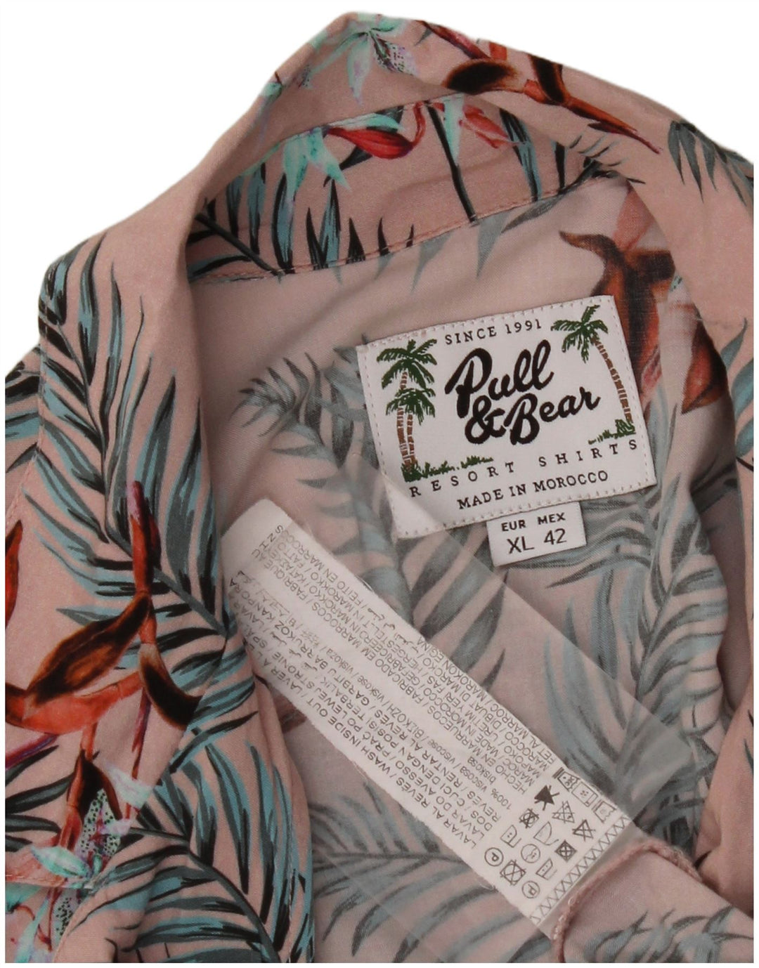 Pull & Bear Chemise à manches courtes pour homme XL Rose Floral Viscose Hawaïen