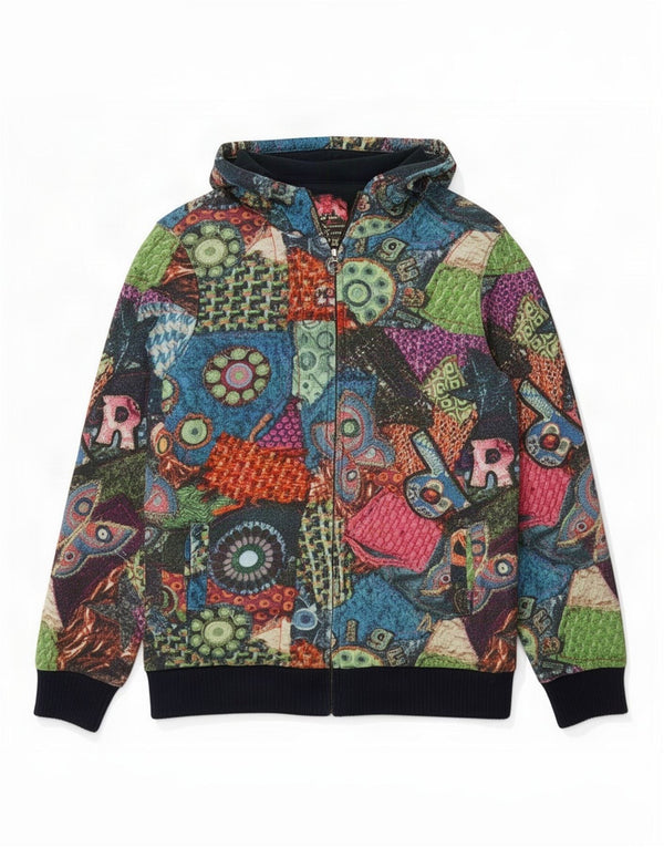 Desigual Pull à capuche zippé pour femme UK 14 Large Multicolore