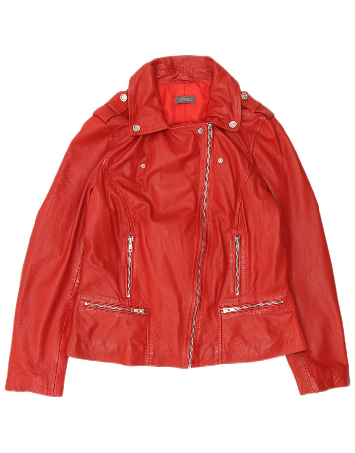 veste biker femme vintage UK 16 Grand cuir rouge