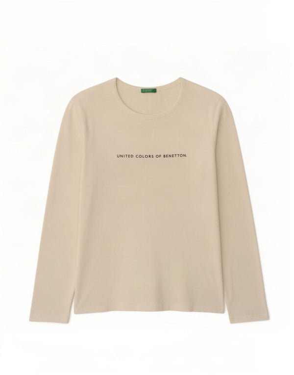 Benetton Haut Graphique Fille Manches Longues 11-12 ans XL Blanc Coton