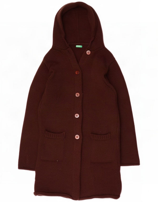 Benetton Cardigan à capuche surdimensionné pour femme UK 10 Petit Marron