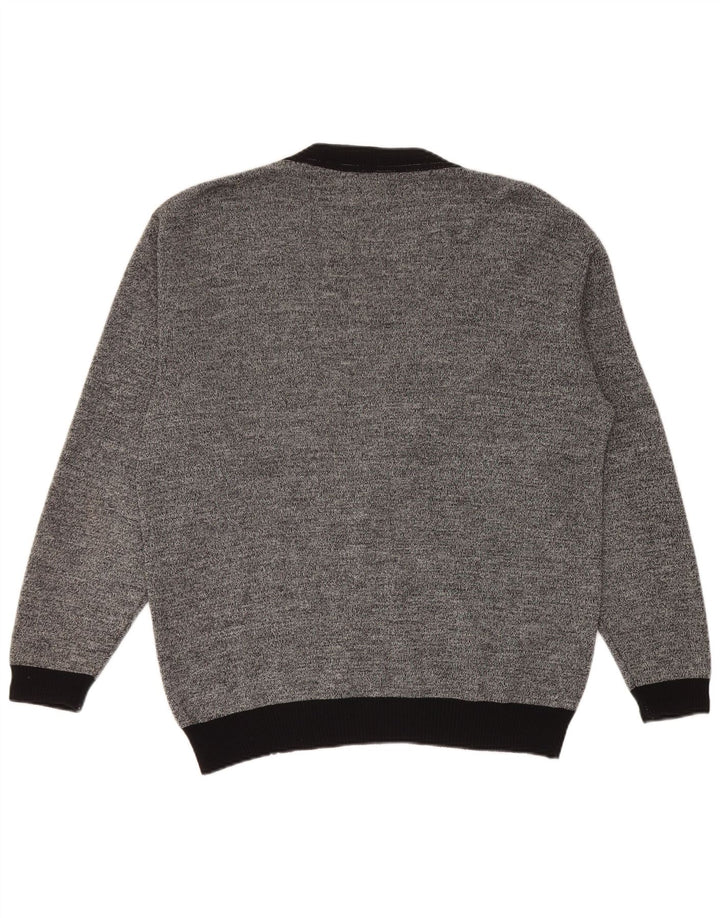 vintage Homme Cardigan Pull IT 50 Gris Moyen Rayé