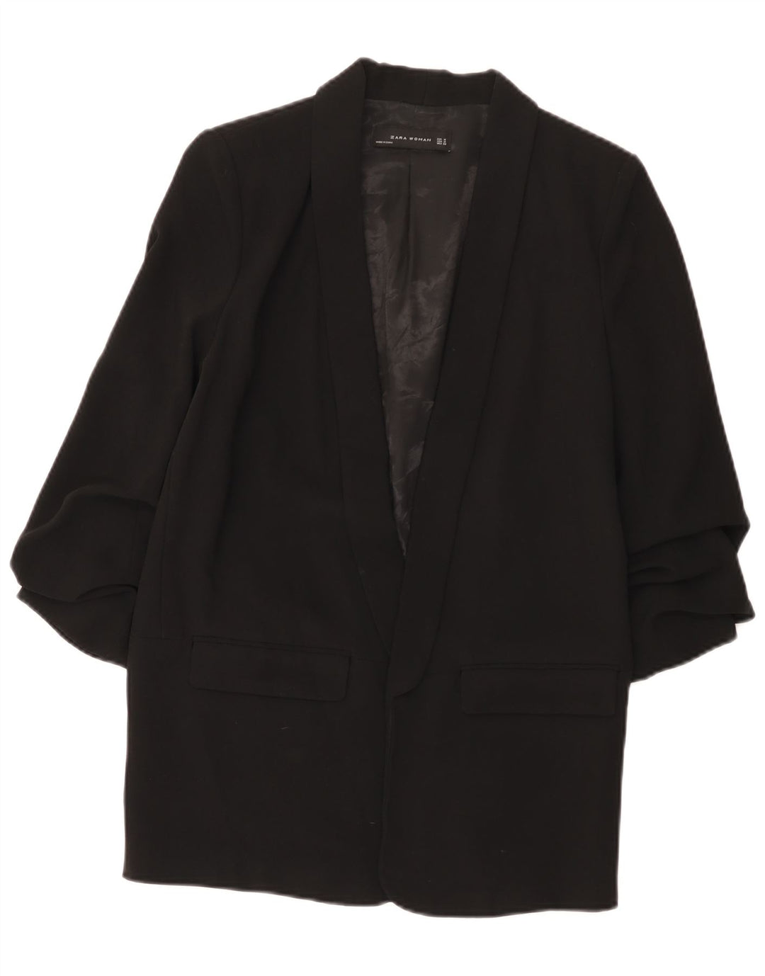 Zara Veste blazer ouverte à manches 3/4 pour femme UK 14 Noir moyen