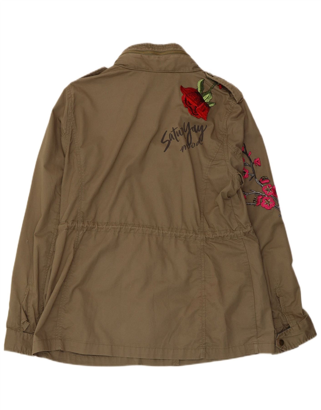 DESIGUAL Veste militaire graphique pour femme EU 42 Grand papillon en coton kaki