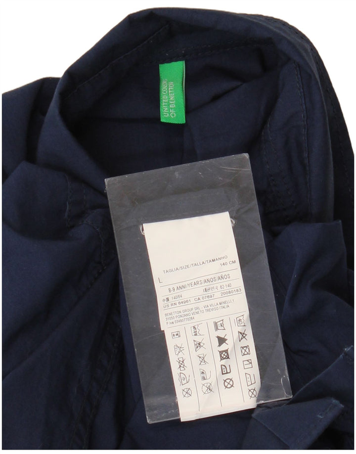 BENETTON Chemise Graphique Garçon 8-9 ans Large Bleu Marine Coton
