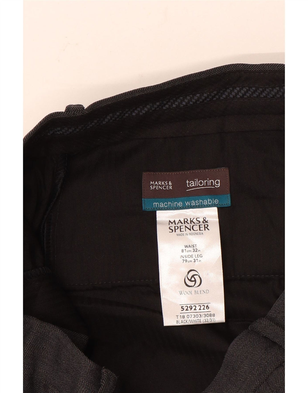 Marks & Spencer Pantalon de costume droit pour homme W32 L31 Gris Polyester