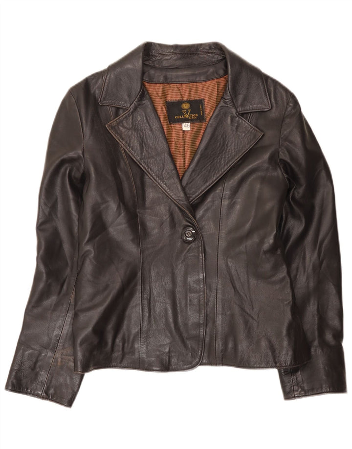 vintage Femme 1 Bouton Veste Blazer En Cuir IT 46 Grand Noir