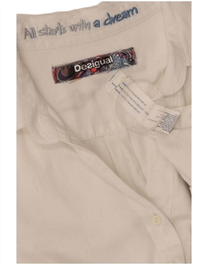 DESIGUAL Chemise graphique pour femme UK 10 Petit coton floral blanc