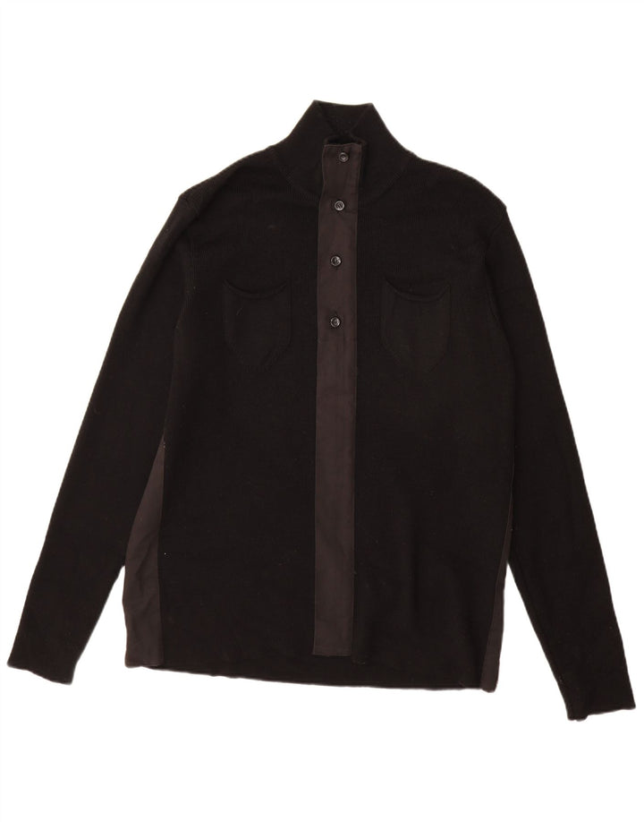 GUESS BY MARCIANO Pull col boutonné pour homme XL en laine mérinos noire