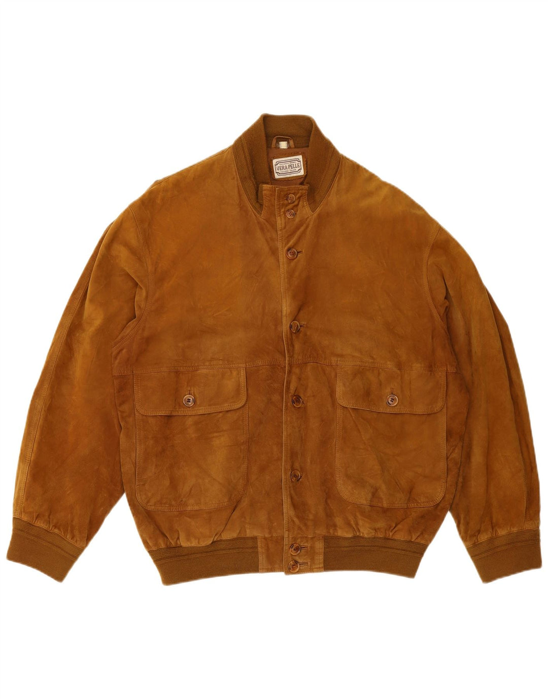 vintage Mens Suede Bomber Jacket UK 42 XL Cuir Marron