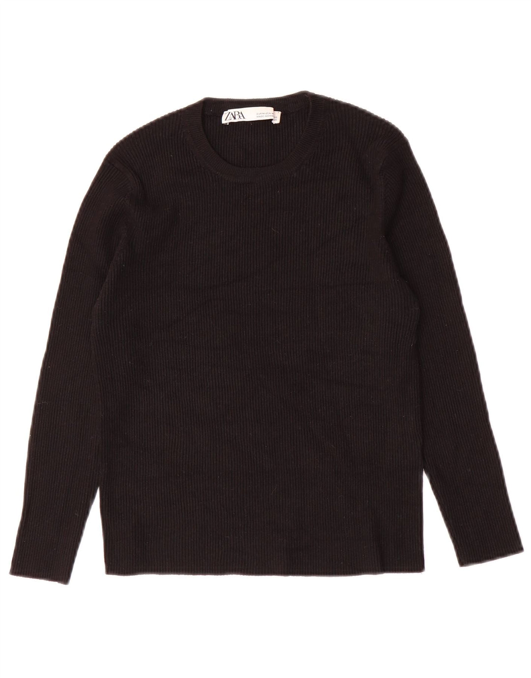 Zara Femme Crop Top Manches 3/4 UK 12 Medium Noir Viscose