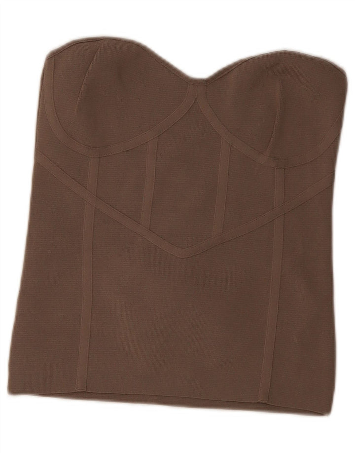 Zara Haut court sans bretelles pour femme UK 14 Large Nylon Marron