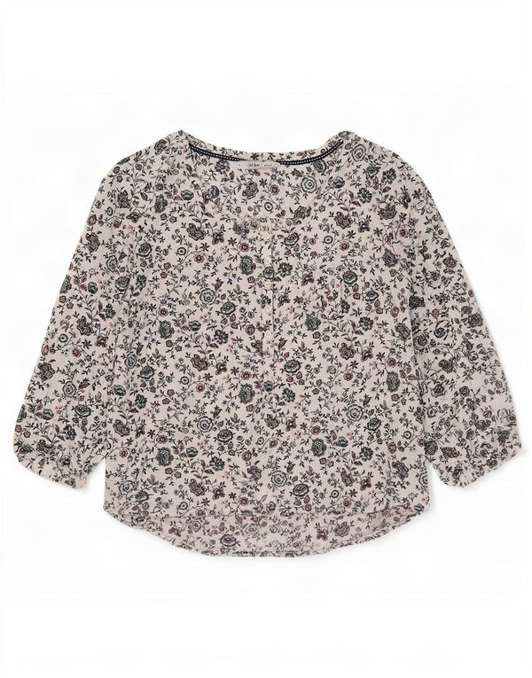 Fat Face Chemisier à manches 3/4 pour femme UK 10 Petit coton floral blanc