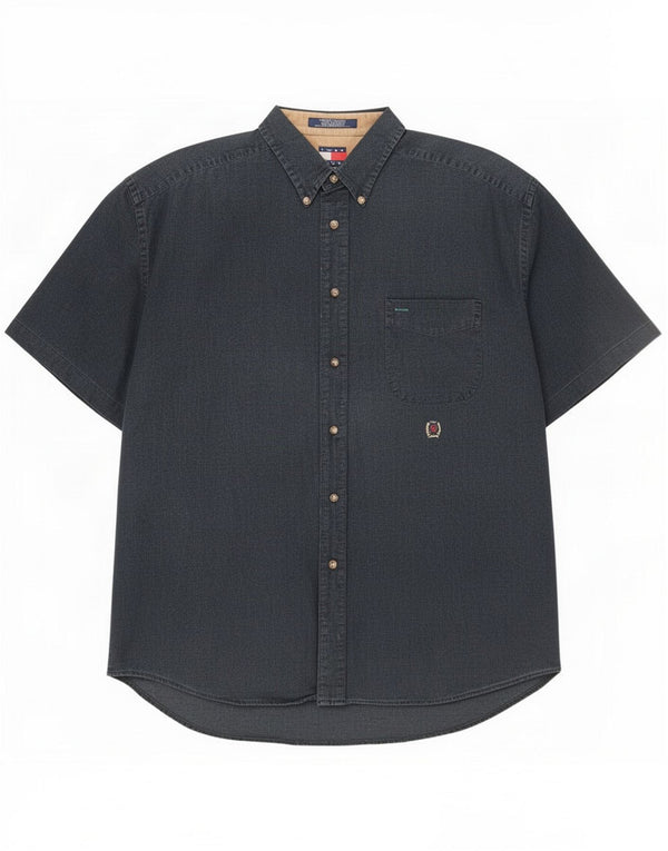 Tommy Hilfiger Chemise à manches courtes pour homme XL en lin bleu marine