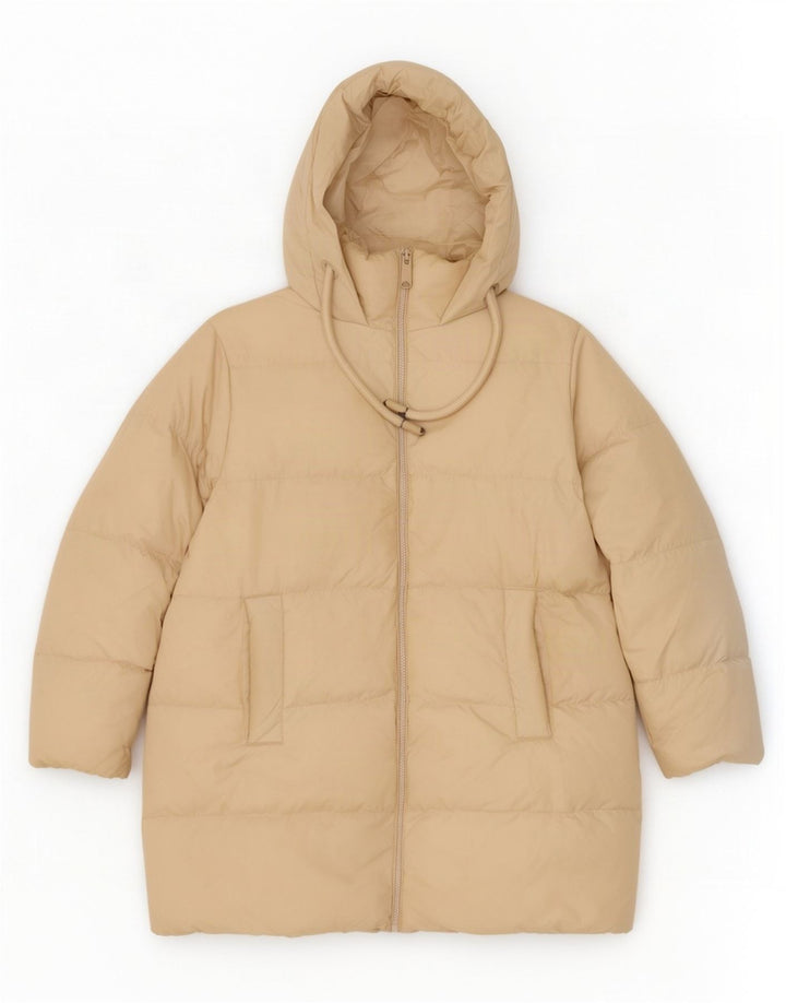 Zara Manteau matelassé surdimensionné à capuche pour femme UK 6 XS Beige Polyester