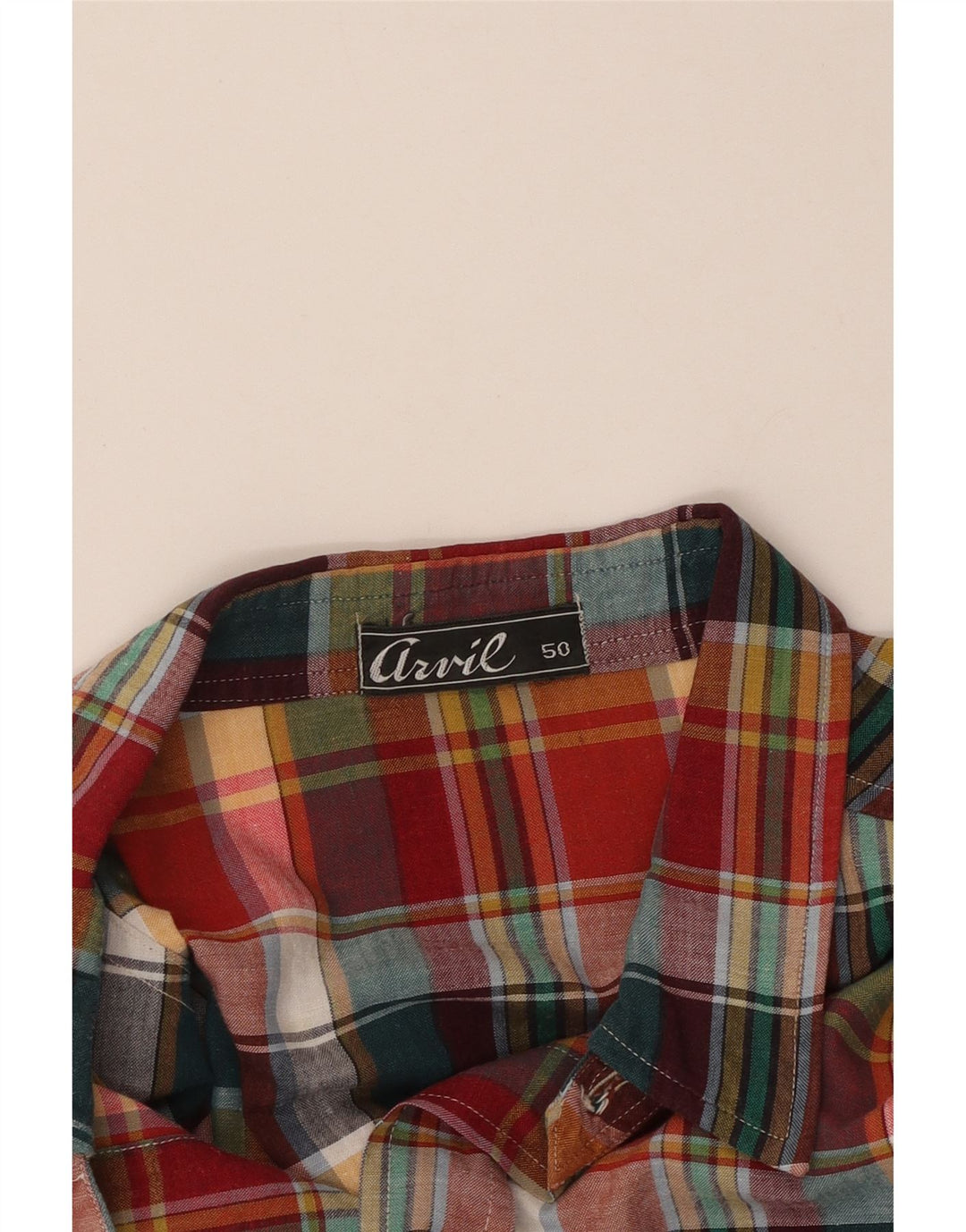 VINTAGE Chemise militaire à manches courtes pour hommes IT 50 Plaid multicolore moyen