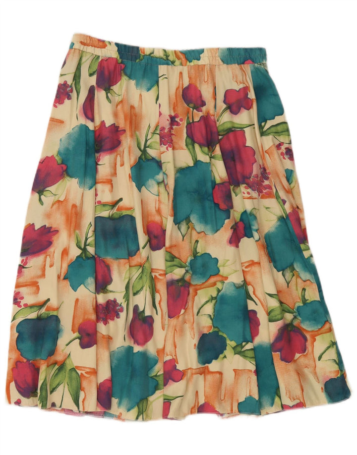 VINTAGE Jupe trapèze femme W32 Grand motif floral multicolore