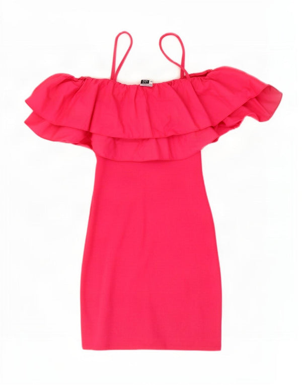 Zara Womens Off Shoulder Dress UK 12 Medium Pink Cotton