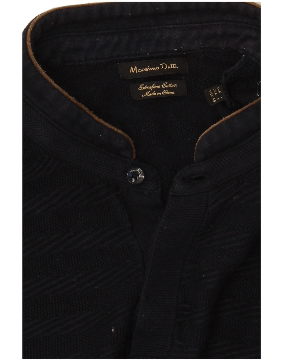 Massimo Dutti Pull à col boutonné pour homme - Grande taille - Rayé bleu marine